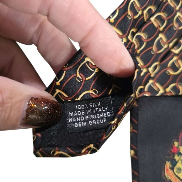 PAOLO GUCCI Silk Tie Equestrian‎ Bit Pattern Black Gold Red Designer Mens